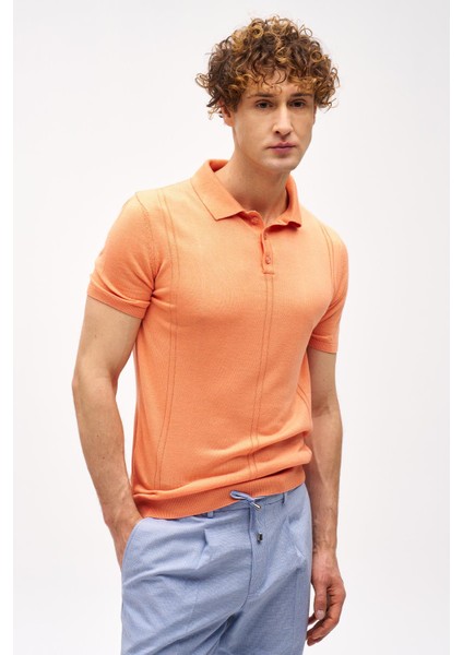 Mercan Slim Fit Dar Kalıp Polo Yaka Düz Kısa Kollu Triko Tişört