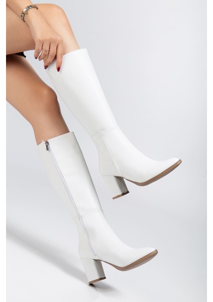 YSN-4422 Beyaz Cilt Topuklu Kadın Çizme fırsatları