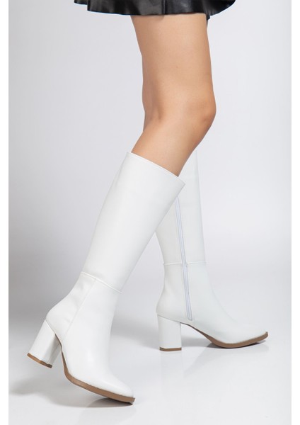 YSN-4422 Beyaz Cilt Topuklu Kadın Çizme indirimleri