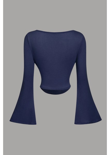 Kadın Likralı Drapeli Uzun Ispanyol Kollu Crop Bluz fiyatları