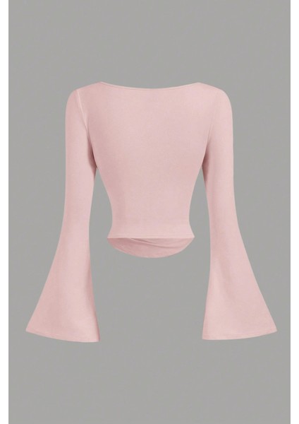 Kadın Likralı Drapeli Uzun Ispanyol Kollu Crop Bluz fiyatları