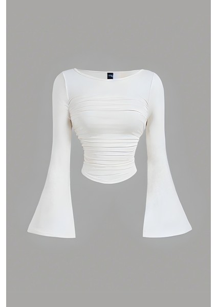 Kadın Likralı Drapeli Uzun Ispanyol Kollu Crop Bluz fırsatları