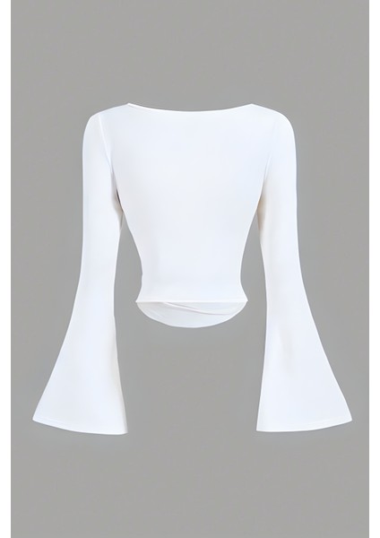 Kadın Likralı Drapeli Uzun Ispanyol Kollu Crop Bluz indirimleri