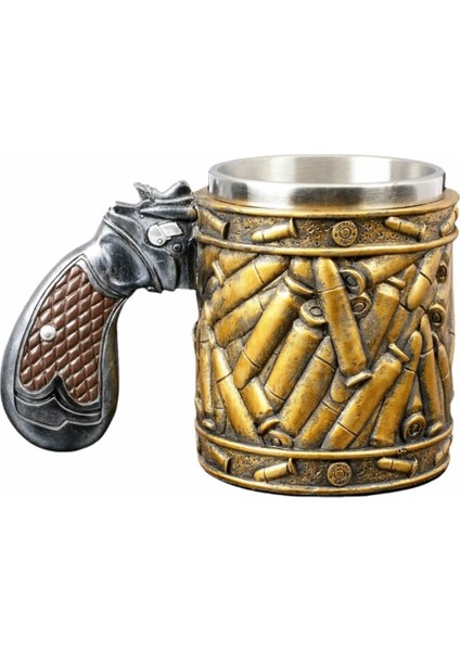 Premium Paslanmaz Çelik Iç Hazneli Mermi Görünümlü Bira Kupası – Mermi Kapsülleri Tasarım 400 ml