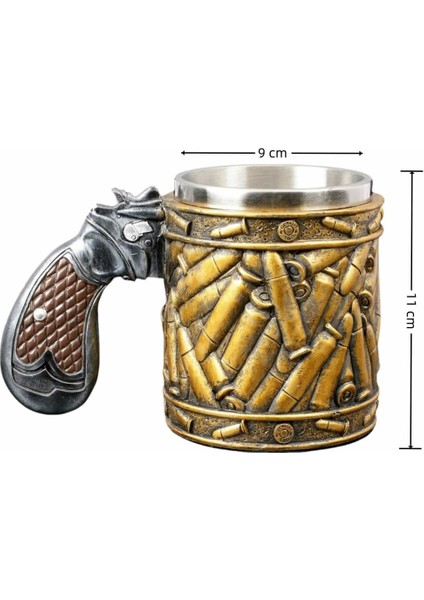 Premium Paslanmaz Çelik Iç Hazneli Mermi Görünümlü Bira Kupası – Mermi Kapsülleri Tasarım 400 ml modelleri