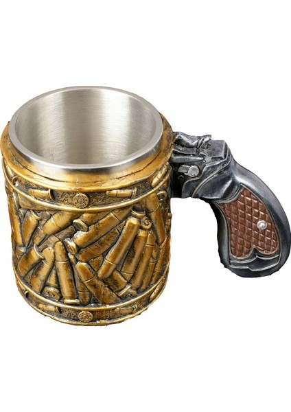 Premium Paslanmaz Çelik Iç Hazneli Mermi Görünümlü Bira Kupası – Mermi Kapsülleri Tasarım 400 ml