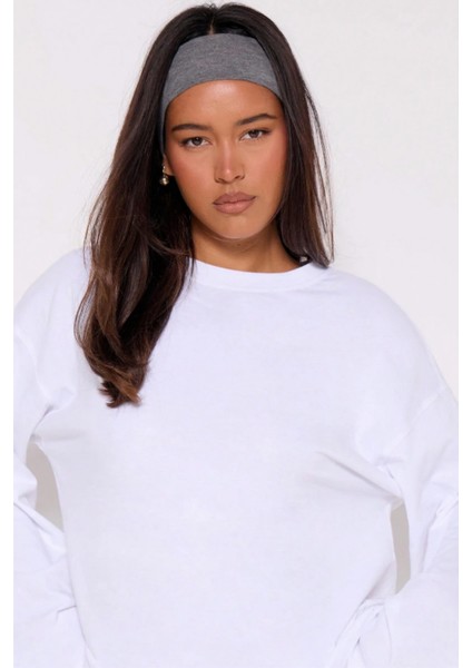 Kadın %100 Pamuk Bisiklet Yaka Oversize Fit Uzun Kollu Beyaz T-Shirt modelleri