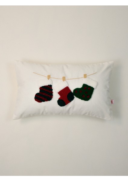 Cozy Set Dikdörtgen - Yılbaşı Serisi Noel Çorap Figür Punch Kırlent Yastık Kılıfı - Dikdörtgen