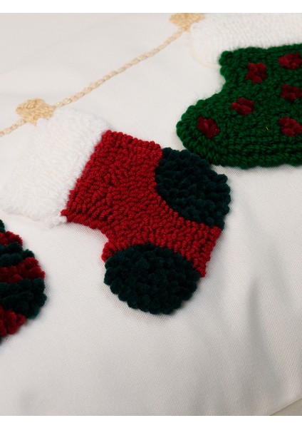 Cozy Set Dikdörtgen - Yılbaşı Serisi Noel Çorap Figür Punch Kırlent Yastık Kılıfı - Dikdörtgen fırsatları