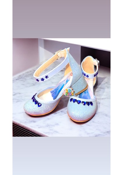 Payet Elsaa Prenses Mavi Kabarık Elbise 2 Adet Mavi Simli Bubble Saç Mavi Topuklu Ayakkabı Seti indirimleri