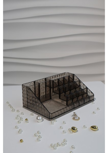 Şeffaf 16 Bölmeli Çok Amaçlı Makyaj ve Takı Organizeri Antrasit fırsatları