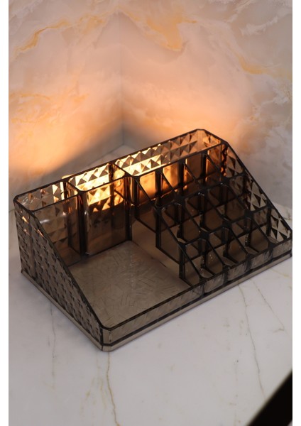 Şeffaf 16 Bölmeli Çok Amaçlı Makyaj ve Takı Organizeri Antrasit