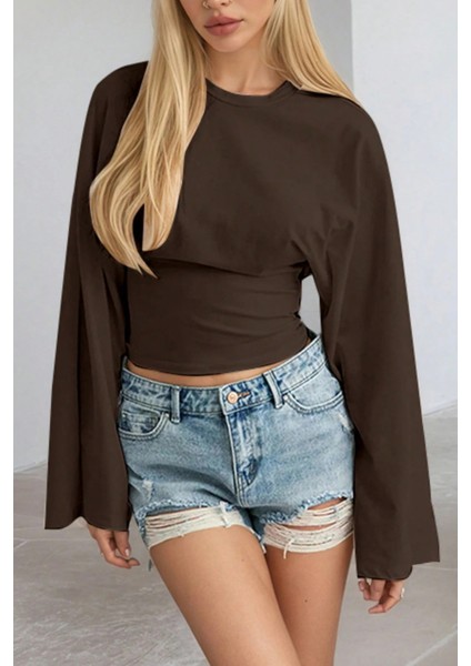 Kadın Uzun Kollu Belden Oturtmalı Bluz