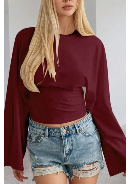 Lacivert - Bordo 2li Paket Kadın Uzun Kollu Belden Oturtmalı Bluz fiyatları