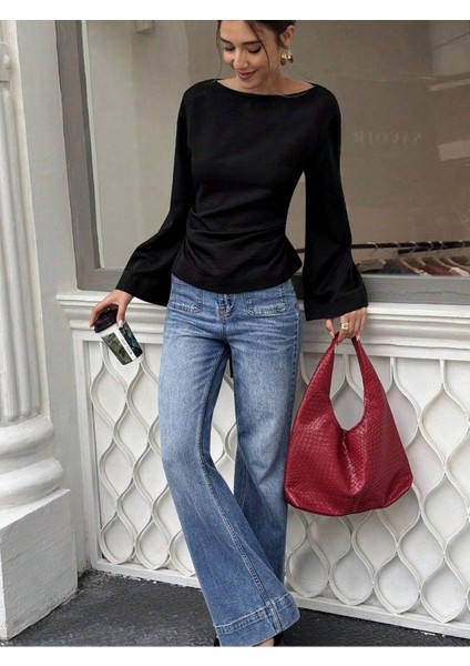 Kadın Belden Bağlamalı Ipli Ispanyol Kol Bluz