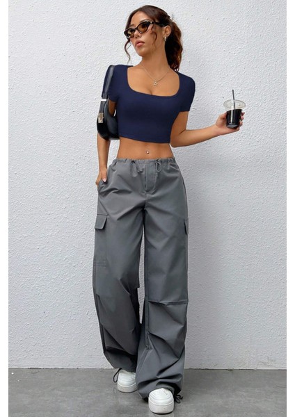 Kadın Kare Yaka Kısa Kollu Yazlık Basic Crop Tişört modelleri