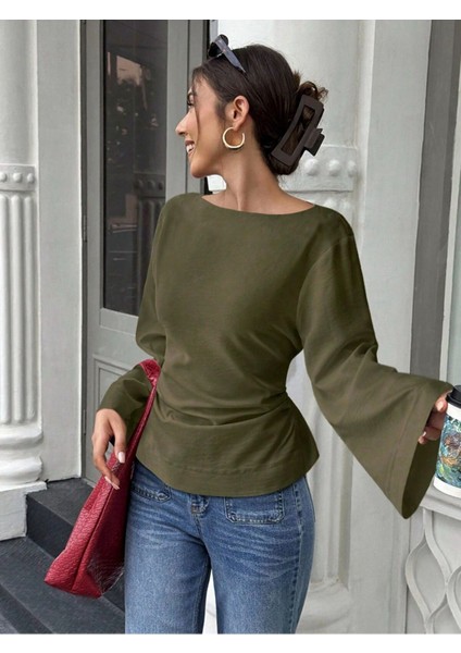 Kadın Belden Bağlamalı Ipli Ispanyol Kol Bluz