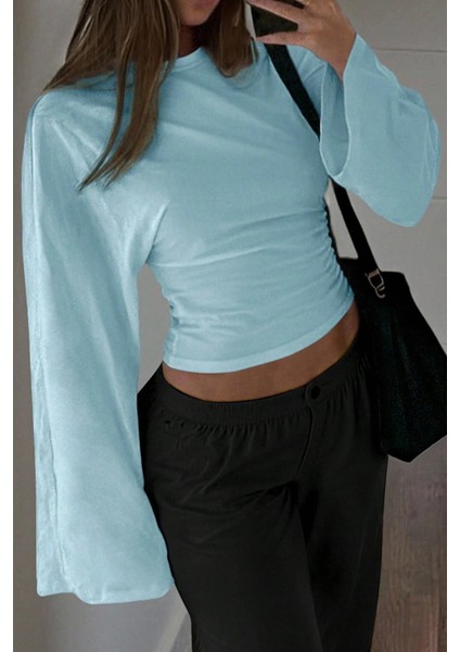 Kadın Uzun Kollu Belden Oturtmalı Bluz