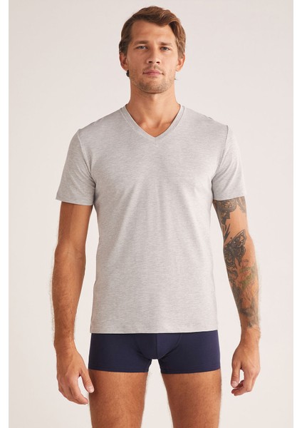 Antonio Erkek V Yaka Pamuklu Erkek Tshirt