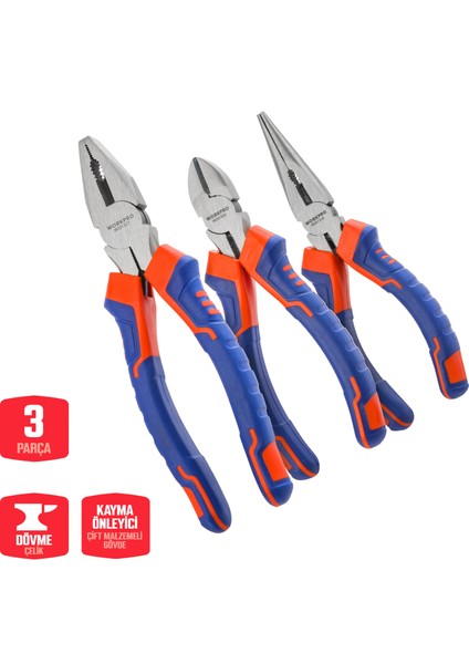 WP201007 200MM/160MM Profesyonel 3’lü Pense Seti