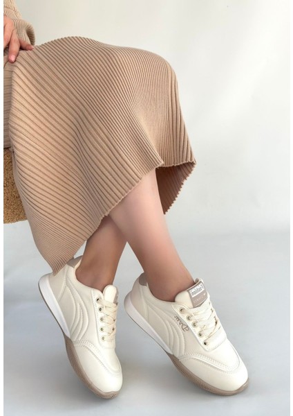 Tawen Bej Cilt Bağcıklı Spor Ayakkabı - Lisinya