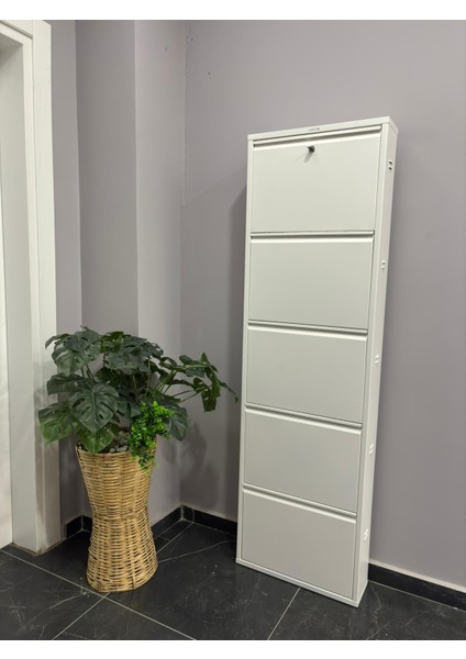 Metal Ayakkabılık 5'li Beyaz Kilitli Model