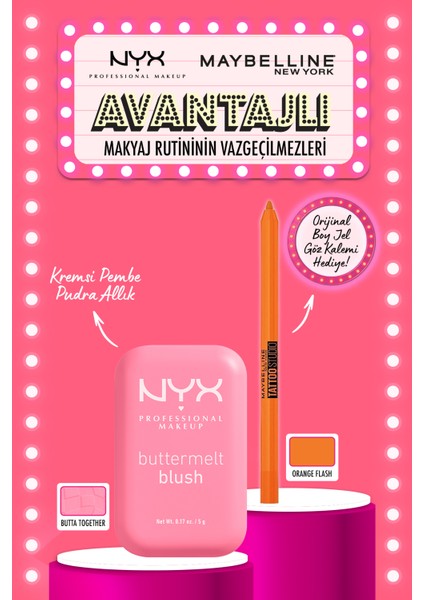 Buttermelt Blush Kremsi Pudra Allık - 02 Butta Together & Maybelline Tattoo Gel Pencil Orange Flash