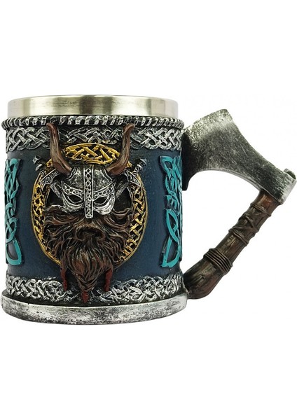 Premium Paslanmaz Çelik Iç Hazneli Baltalı Viking Görünümlü Viking Bira Kupası – Varil Tasarım 450ML