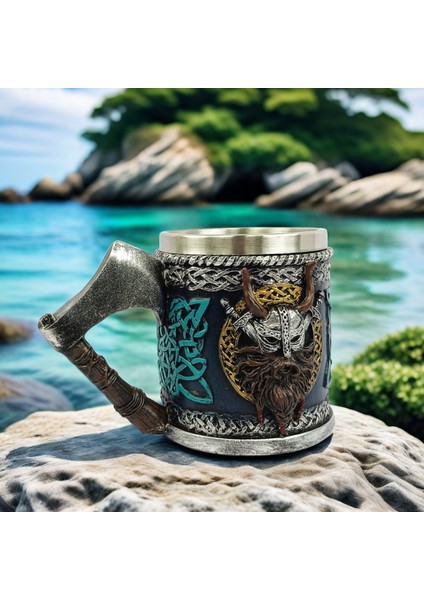 Premium Paslanmaz Çelik Iç Hazneli Baltalı Viking Görünümlü Viking Bira Kupası – Varil Tasarım 450ML fırsatları