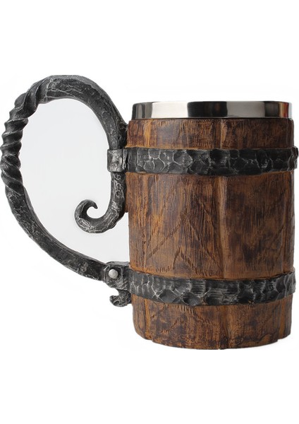 Premium Paslanmaz Çelik Iç Hazneli Ahşap Görünümlü Viking Bira Kupası – Varil Tasarım 650 ml