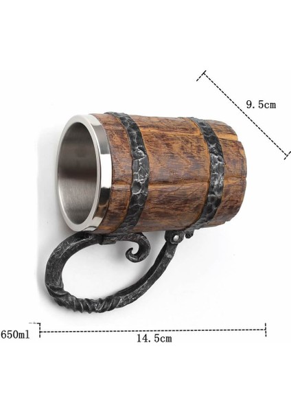 Premium Paslanmaz Çelik Iç Hazneli Ahşap Görünümlü Viking Bira Kupası – Varil Tasarım 650 ml fiyatları