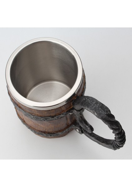 Premium Paslanmaz Çelik Iç Hazneli Ahşap Görünümlü Viking Bira Kupası – Varil Tasarım 650 ml modelleri