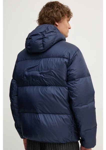 Relaxed Fit Down Fill Jacket Kaztüyü Dolgu Sabit Kapüşonlu Lacivert Mont