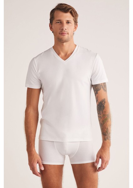 Antonio Erkek V Yaka Pamuklu Erkek Tshirt