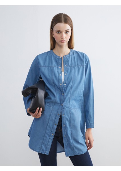 Yeni Sezon Hakim Yaka Kadın Jean Tunik