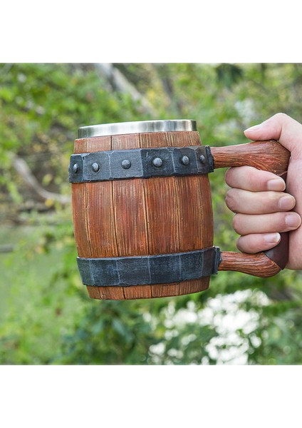 Paslanmaz Çelik Iç Hazneli Kulplu Ahşap Görünümlü Viking Bira Kupası – Varil Tasarım 600 ml modelleri