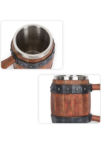 Paslanmaz Çelik Iç Hazneli Kulplu Ahşap Görünümlü Viking Bira Kupası – Varil Tasarım 600 ml fırsatları
