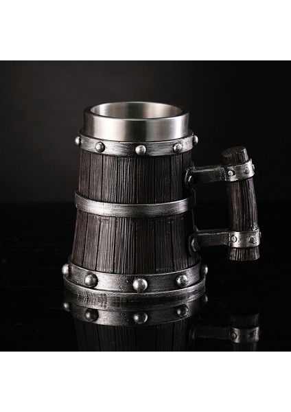 Premium Paslanmaz Çelik Iç Hazneli Ahşap Görünümlü Viking Bira Kupası – Varil Tasarım 600 ml fiyatları