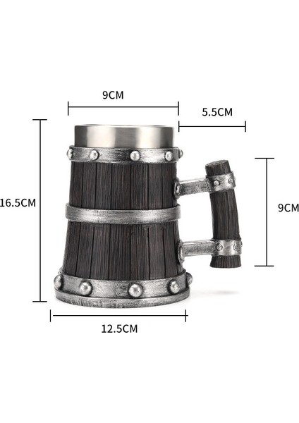 Premium Paslanmaz Çelik Iç Hazneli Ahşap Görünümlü Viking Bira Kupası – Varil Tasarım 600 ml modelleri