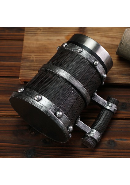 Premium Paslanmaz Çelik Iç Hazneli Ahşap Görünümlü Viking Bira Kupası – Varil Tasarım 600 ml fırsatları