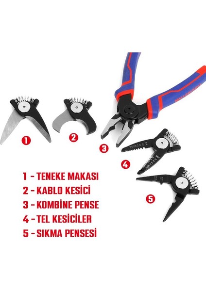WP231144 200MM 5 In 1 Çok Fonksiyonlu Profesyonel Pense Seti modelleri