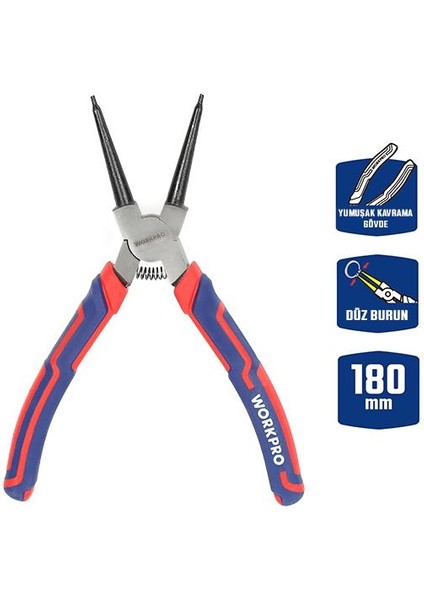 WP231152 180MM Cr-V Düz Yaylı Profesyonel Iç Segman Pensesi