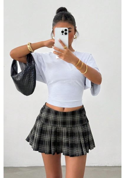 Kadın Beyaz Yarasa Kol Belden Oturtmalı Pamuklu T-Shirt fırsatları