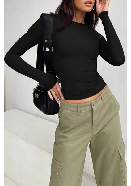 Kadın Bisiklet Yaka Basic Uzun Kollu Likralı Body modelleri