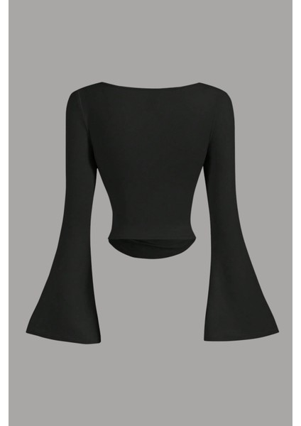 Kadın Likralı Drapeli Uzun Ispanyol Kollu Crop Bluz fiyatları