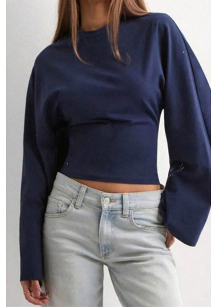 Siyah - Beyaz - Lacivert 3lü Paket Kadın Uzun Kollu Belden Oturtmalı Bluz