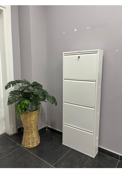 Metal Ayakkabılık 4 Lü Beyaz Kilitli Model