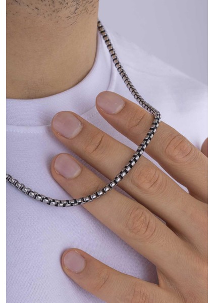 Geçmeli Kare Çelik Erkek Zincir Kolye modelleri