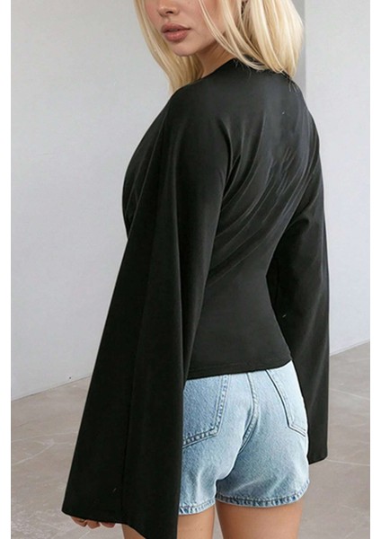 Siyah - Beyaz 2li Paket Kadın Uzun Kollu Belden Oturtmalı Bluz fırsatları
