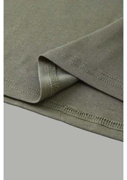 Haki Bisiklet Yaka Basic Kadın Tişört fırsatları